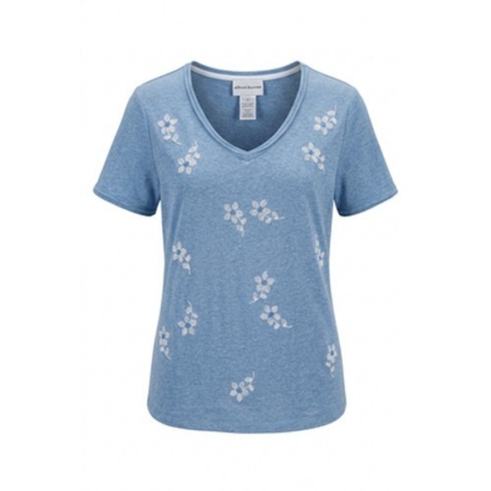 Alfred Dunner Mom Tee Shirt Women S Blue Floral Embroidered Short Sleeve Grandma